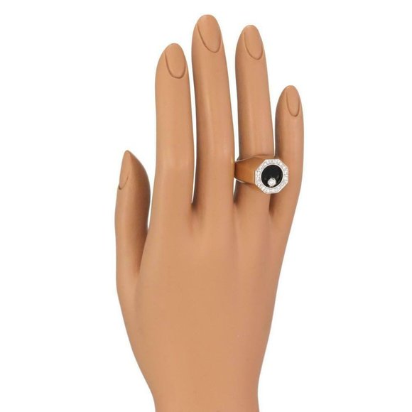 Diamond 14k Gold Octagon Spinner Diamond Onyx Ring - Picture 2 of 4